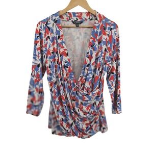 Lauren Ralph Lauren Womens XL Surplice Draped Blouse Multicolor‎ Floral Print